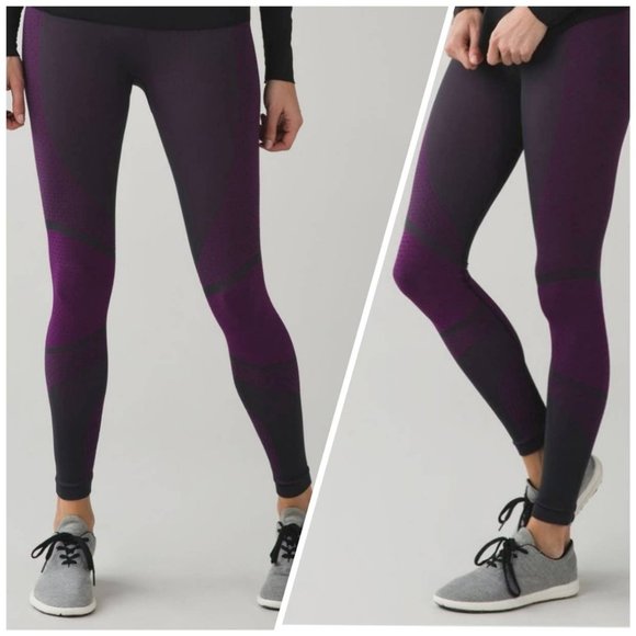 Lululemon Size 6 About That Base Layer Tight, 7/8 leggings seamless black/violet - Picture 1 of 7